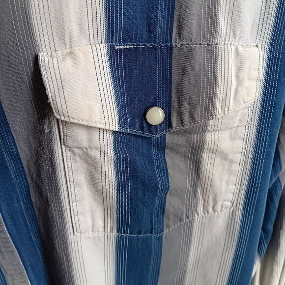XXL Vintage Wrangler Western Shirt Cowboy Striped Pearl Snaps 1990's Bangladesh - Picture 6 of 8